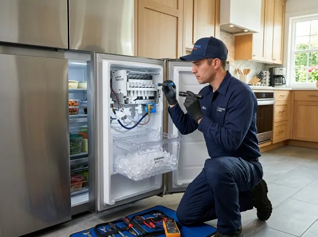 Appliance Repair Hero technician repairing a refrigerator ice maker in Blackfoot, ID